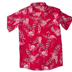 Hawaiian Vacation Mens Fuchsia  Flamingo Tropical Button Up Shirt Size S NEW